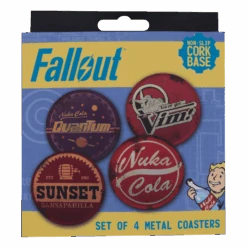 Fallout Set Of Four Metal Drinks Coasters 23 Fallout Set Of Four Metal Drinks Coasters -Just Geek Shop B FLT96 Pack Front Trans