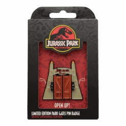 Jurassic World Jurassic Park Gates Hinged Pin Badge 7 Jurassic World Jurassic Park Gates Hinged Pin Badge -Just Geek Shop UV JP158 Box Front Trans
